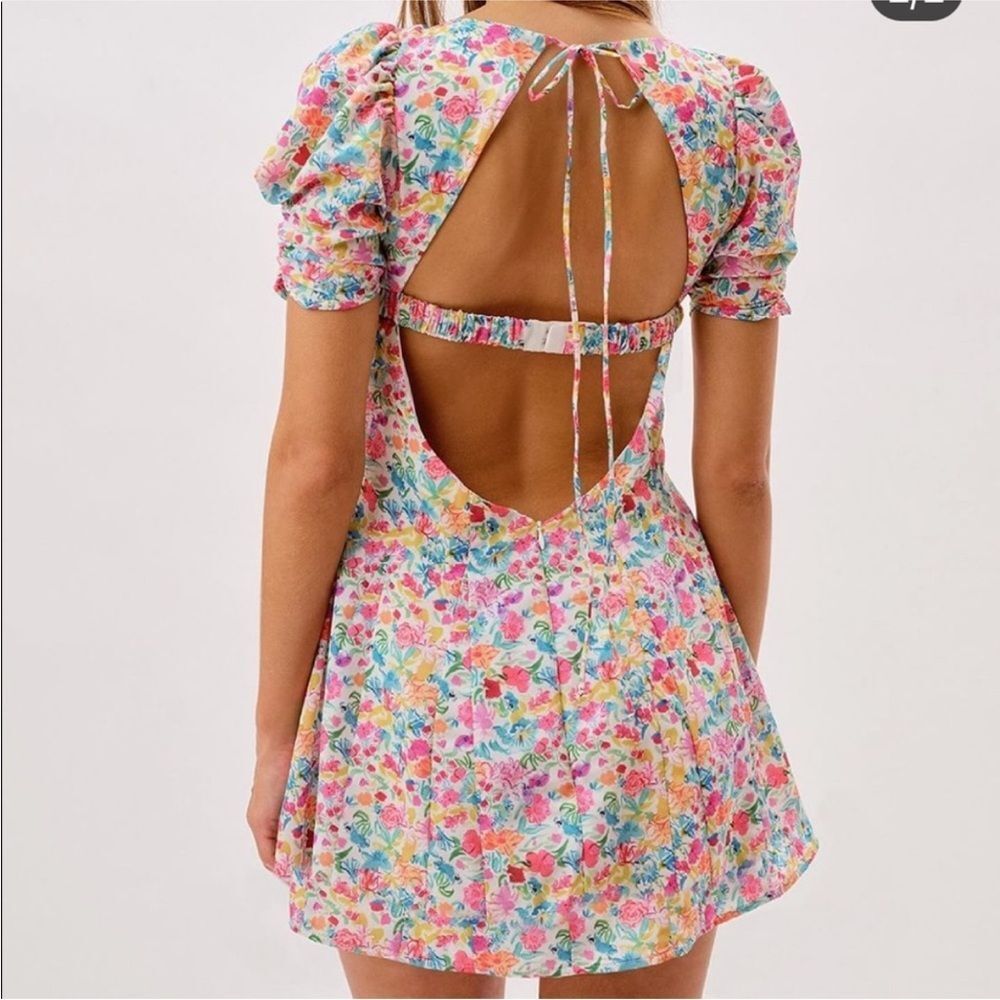 For Love And Lemons Floral Mini Dress with Puff Sleeves, L - Picture 2 of 12